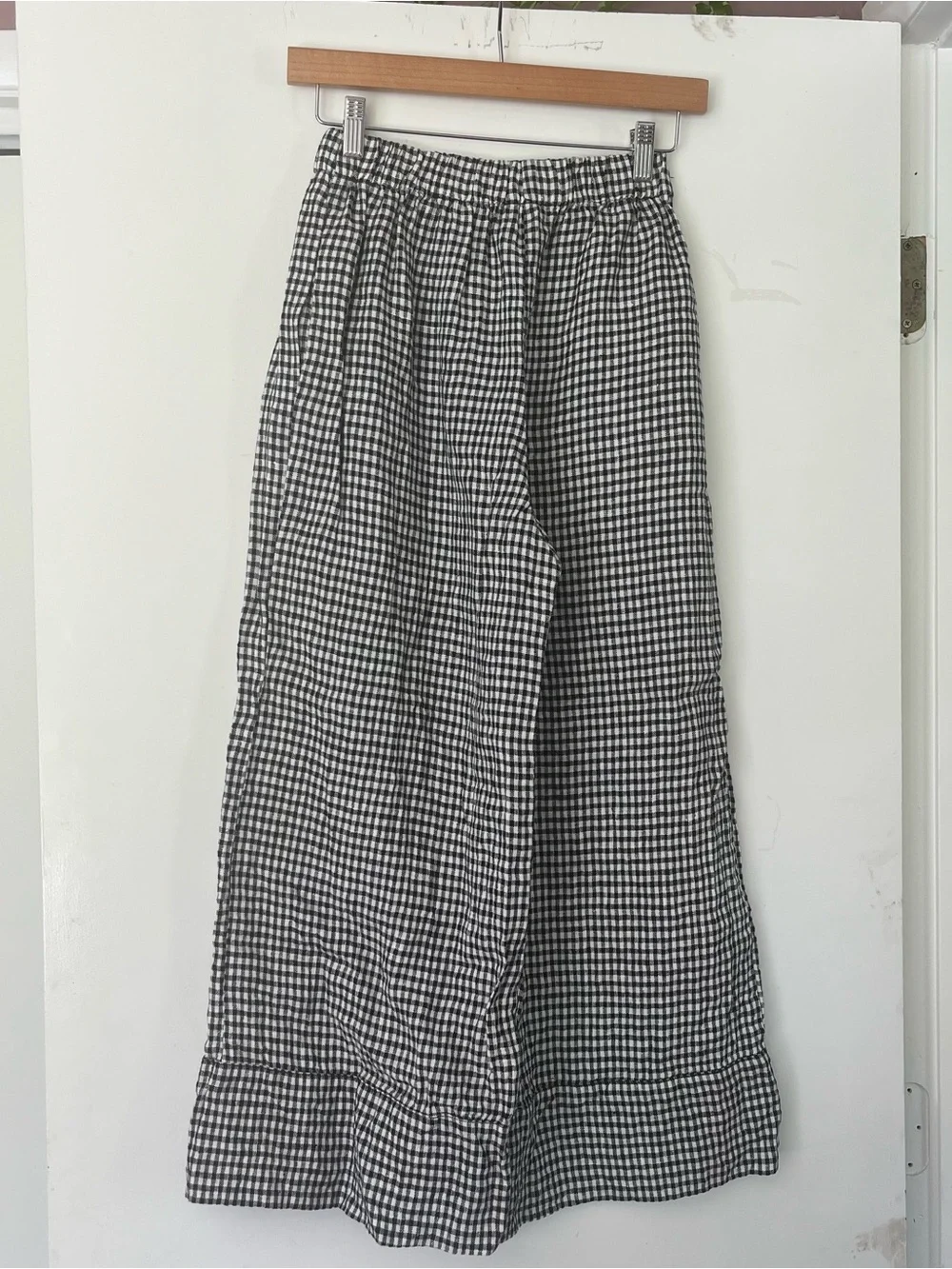 Reformation Fernando Linen Wide Leg Pant, Size XSP in Remy Check